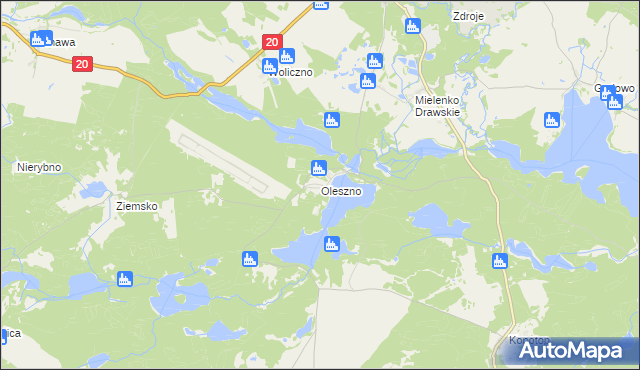 mapa Oleszno gmina Drawsko Pomorskie, Oleszno gmina Drawsko Pomorskie na mapie Targeo