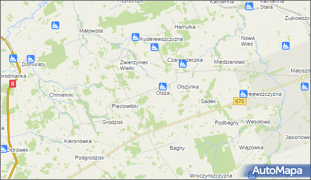 mapa Olsza gmina Dąbrowa Białostocka, Olsza gmina Dąbrowa Białostocka na mapie Targeo