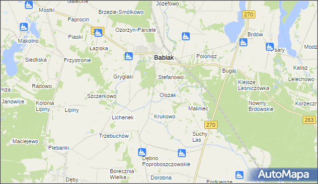 mapa Olszak gmina Babiak, Olszak gmina Babiak na mapie Targeo