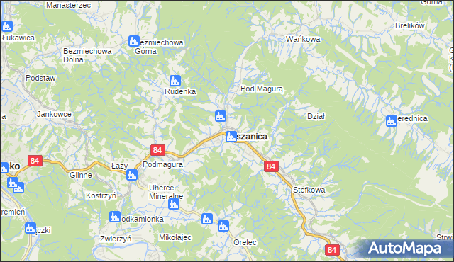 mapa Olszanica powiat leski, Olszanica powiat leski na mapie Targeo