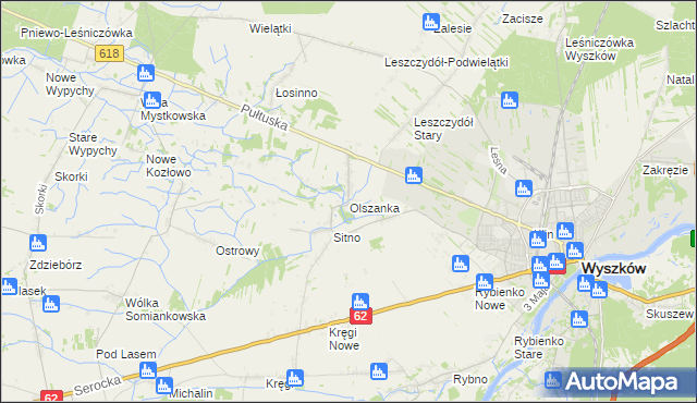 mapa Olszanka gmina Wyszków, Olszanka gmina Wyszków na mapie Targeo