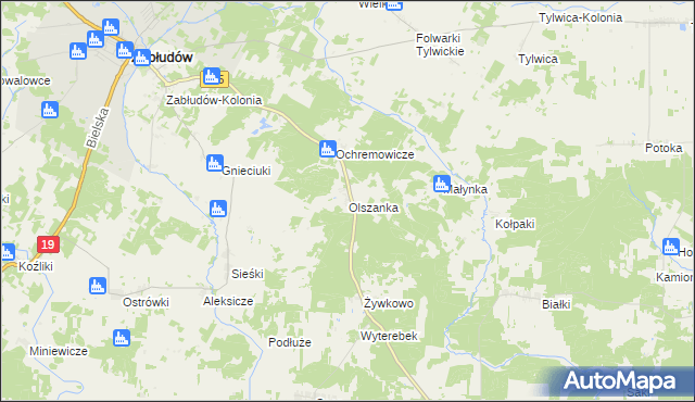 mapa Olszanka gmina Zabłudów, Olszanka gmina Zabłudów na mapie Targeo