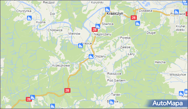 mapa Olszany gmina Krasiczyn, Olszany gmina Krasiczyn na mapie Targeo