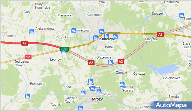mapa Olszewice gmina Kałuszyn, Olszewice gmina Kałuszyn na mapie Targeo