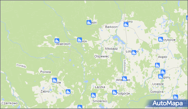 mapa Olszewiec gmina Miastko, Olszewiec gmina Miastko na mapie Targeo