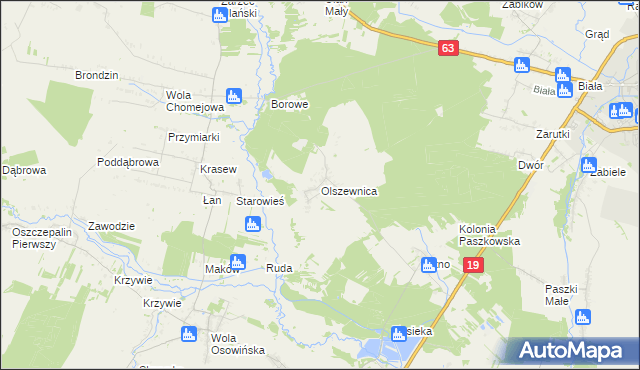 mapa Olszewnica gmina Borki, Olszewnica gmina Borki na mapie Targeo