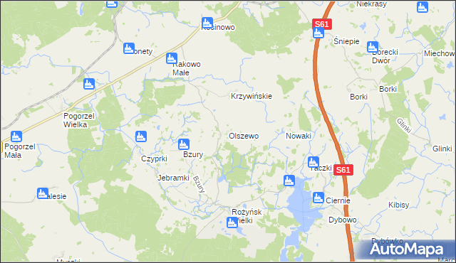 mapa Olszewo gmina Prostki, Olszewo gmina Prostki na mapie Targeo