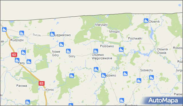 mapa Olszewo Węgorzewskie, Olszewo Węgorzewskie na mapie Targeo