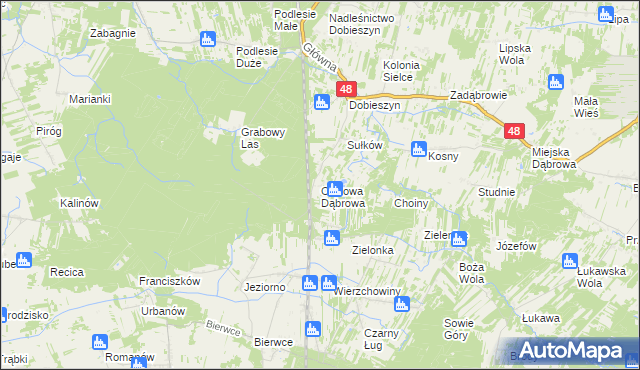 mapa Olszowa Dąbrowa, Olszowa Dąbrowa na mapie Targeo