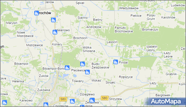 mapa Olszowiec gmina Brochów, Olszowiec gmina Brochów na mapie Targeo