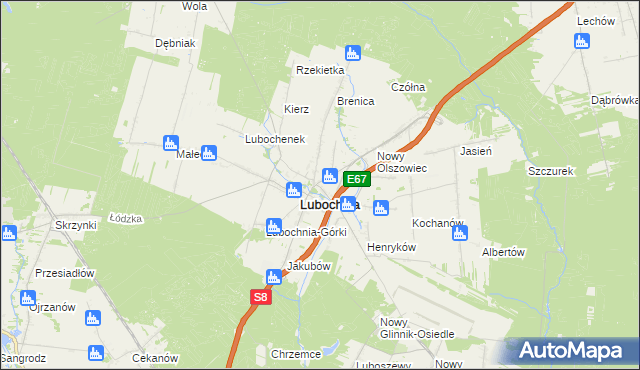 mapa Olszowiec gmina Lubochnia, Olszowiec gmina Lubochnia na mapie Targeo