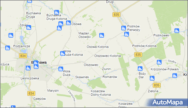 mapa Olszowiec-Kolonia gmina Bychawa, Olszowiec-Kolonia gmina Bychawa na mapie Targeo