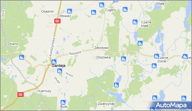 mapa Olszówka gmina Gardeja, Olszówka gmina Gardeja na mapie Targeo
