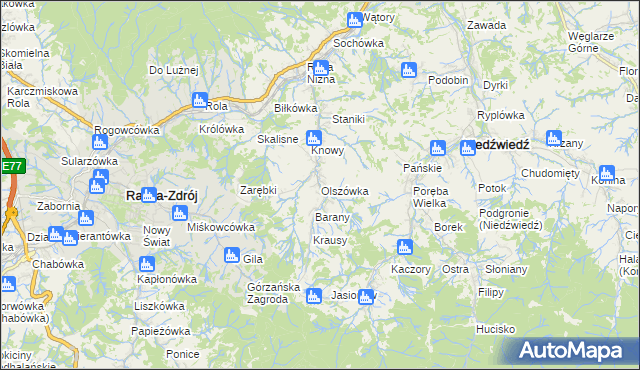 mapa Olszówka gmina Mszana Dolna, Olszówka gmina Mszana Dolna na mapie Targeo