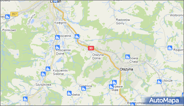 mapa Olszyna Dolna, Olszyna Dolna na mapie Targeo