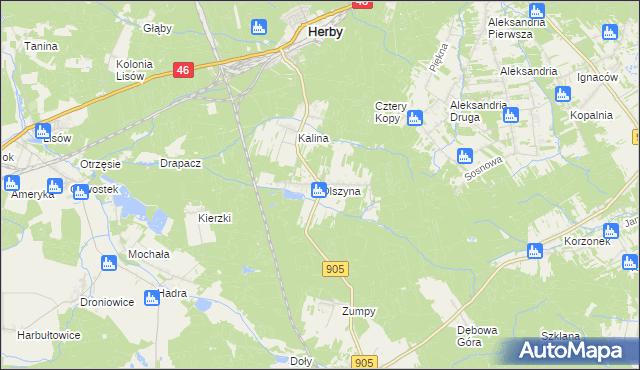 mapa Olszyna gmina Herby, Olszyna gmina Herby na mapie Targeo