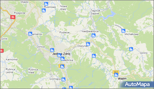 mapa Olszyniec gmina Walim, Olszyniec gmina Walim na mapie Targeo