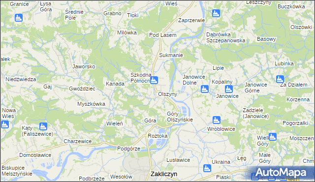 mapa Olszyny gmina Wojnicz, Olszyny gmina Wojnicz na mapie Targeo