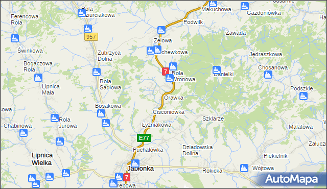 mapa Orawka gmina Jabłonka, Orawka gmina Jabłonka na mapie Targeo