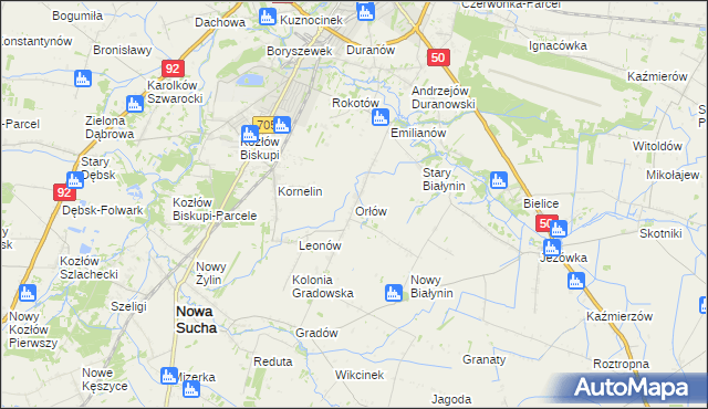 mapa Orłów gmina Nowa Sucha, Orłów gmina Nowa Sucha na mapie Targeo