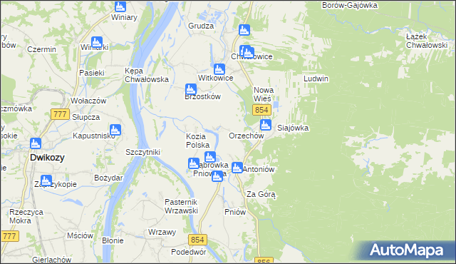 mapa Orzechów gmina Radomyśl nad Sanem, Orzechów gmina Radomyśl nad Sanem na mapie Targeo