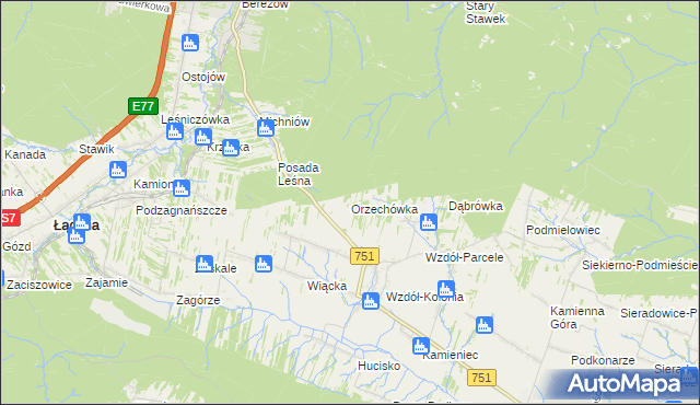 mapa Orzechówka gmina Bodzentyn, Orzechówka gmina Bodzentyn na mapie Targeo