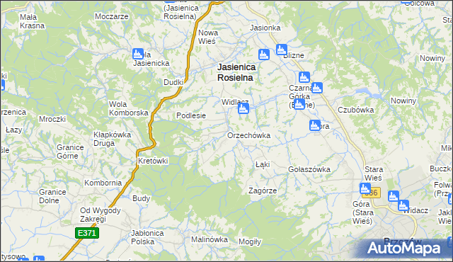 mapa Orzechówka gmina Jasienica Rosielna, Orzechówka gmina Jasienica Rosielna na mapie Targeo