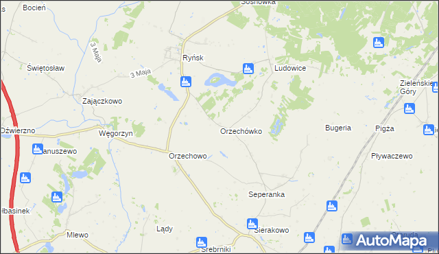 mapa Orzechówko gmina Ryńsk, Orzechówko gmina Ryńsk na mapie Targeo