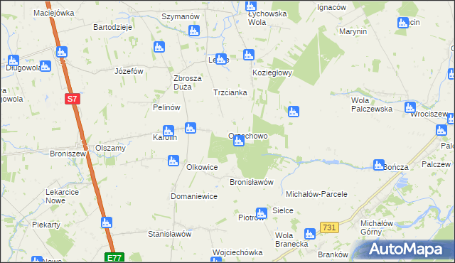 mapa Orzechowo gmina Jasieniec, Orzechowo gmina Jasieniec na mapie Targeo