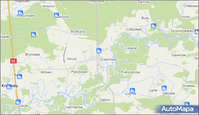 mapa Orzechowo gmina Miłosław, Orzechowo gmina Miłosław na mapie Targeo