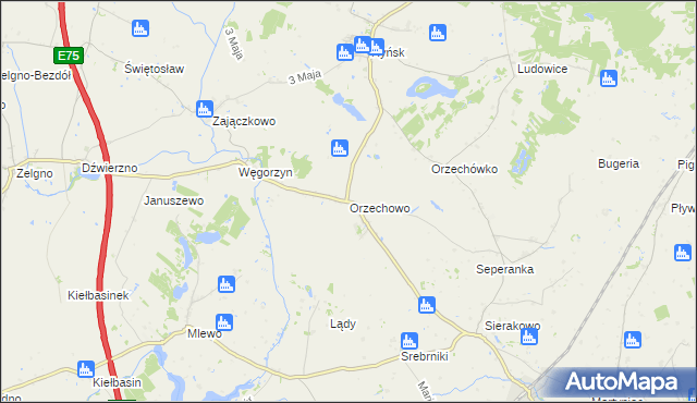 mapa Orzechowo gmina Ryńsk, Orzechowo gmina Ryńsk na mapie Targeo
