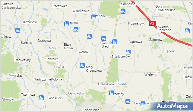 mapa Orzeszków gmina Uniejów, Orzeszków gmina Uniejów na mapie Targeo
