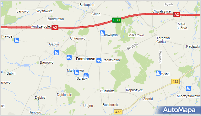 mapa Orzeszkowo gmina Dominowo, Orzeszkowo gmina Dominowo na mapie Targeo