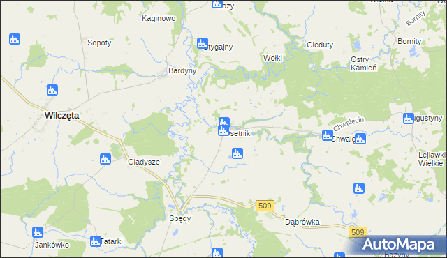 mapa Osetnik gmina Orneta, Osetnik gmina Orneta na mapie Targeo