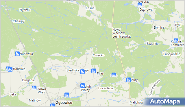 mapa Osiecko gmina Zębowice, Osiecko gmina Zębowice na mapie Targeo