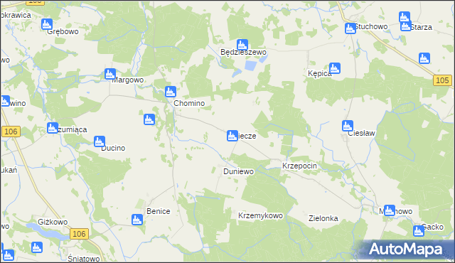 mapa Osiecze gmina Świerzno, Osiecze gmina Świerzno na mapie Targeo