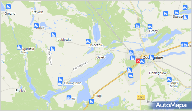 mapa Osiek gmina Dobiegniew, Osiek gmina Dobiegniew na mapie Targeo