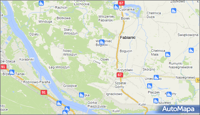 mapa Osiek gmina Fabianki, Osiek gmina Fabianki na mapie Targeo