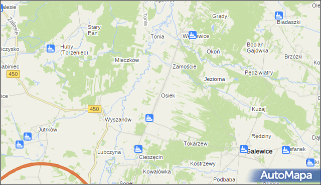 mapa Osiek gmina Galewice, Osiek gmina Galewice na mapie Targeo