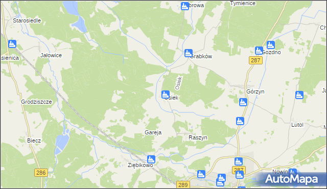 mapa Osiek gmina Lubsko, Osiek gmina Lubsko na mapie Targeo