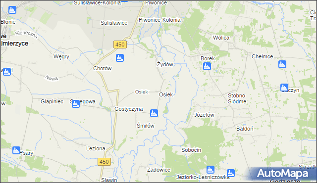 mapa Osiek gmina Nowe Skalmierzyce, Osiek gmina Nowe Skalmierzyce na mapie Targeo