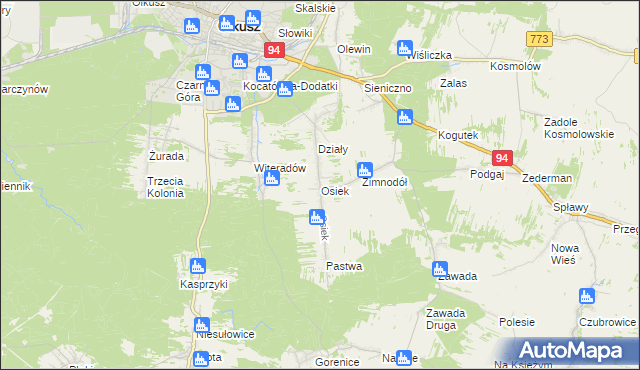 mapa Osiek gmina Olkusz, Osiek gmina Olkusz na mapie Targeo