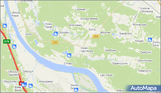 mapa Osiek nad Wisłą, Osiek nad Wisłą na mapie Targeo
