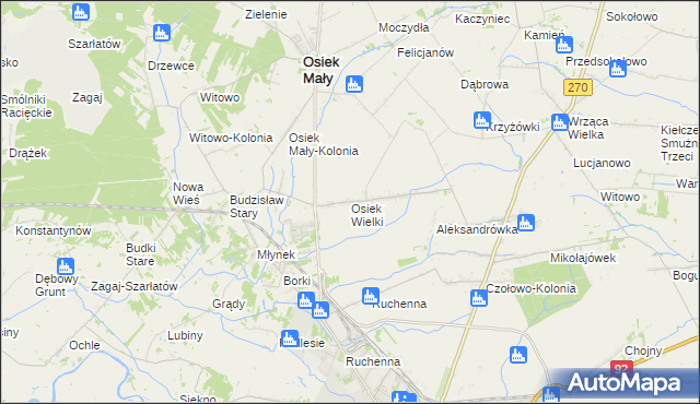 mapa Osiek Wielki gmina Osiek Mały, Osiek Wielki gmina Osiek Mały na mapie Targeo