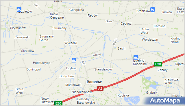 mapa Osiny gmina Baranów, Osiny gmina Baranów na mapie Targeo