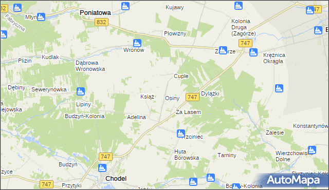 mapa Osiny gmina Chodel, Osiny gmina Chodel na mapie Targeo