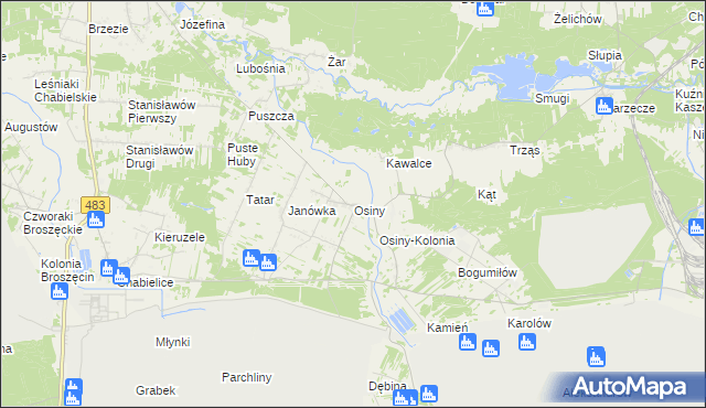 mapa Osiny gmina Szczerców, Osiny gmina Szczerców na mapie Targeo