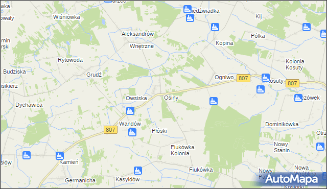 mapa Osiny gmina Wola Mysłowska, Osiny gmina Wola Mysłowska na mapie Targeo