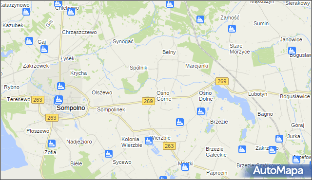 mapa Ośno Górne, Ośno Górne na mapie Targeo