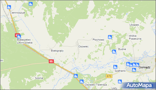 mapa Osowiec gmina Goniądz, Osowiec gmina Goniądz na mapie Targeo